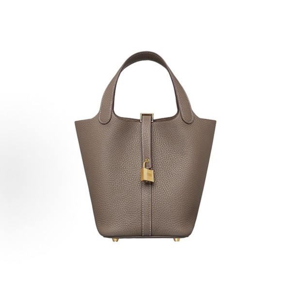 HERMES爱⻢仕 Picotin Lock 18 ⾦扣 ⼥款  Etoupe ⼤象灰